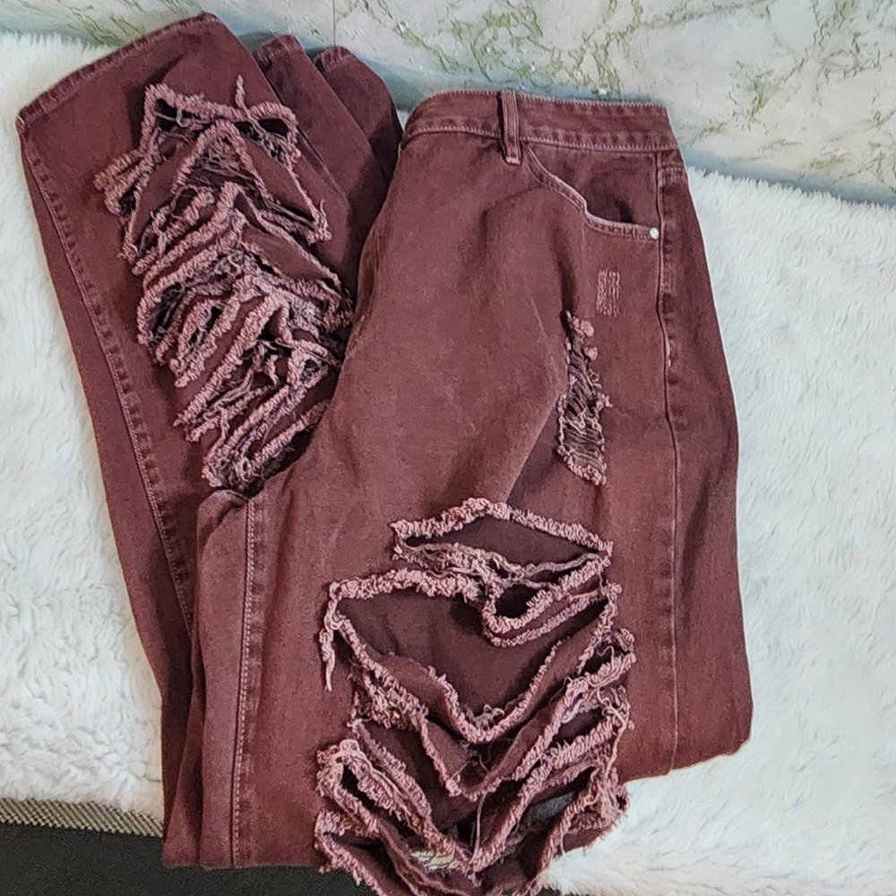 FASHION NOVA Brown Shredded Jeans